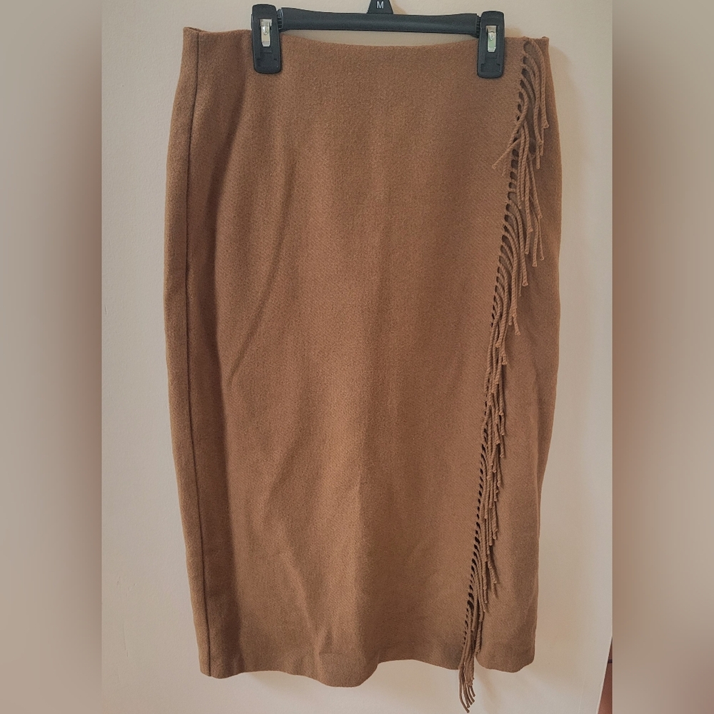 Loft Brown Fringe Wool Blend Skirt